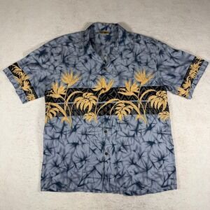 Winnie Fashion Mens Blue Floral Bird of Paradise Hawaiian Shirt Cotton Aloha HI